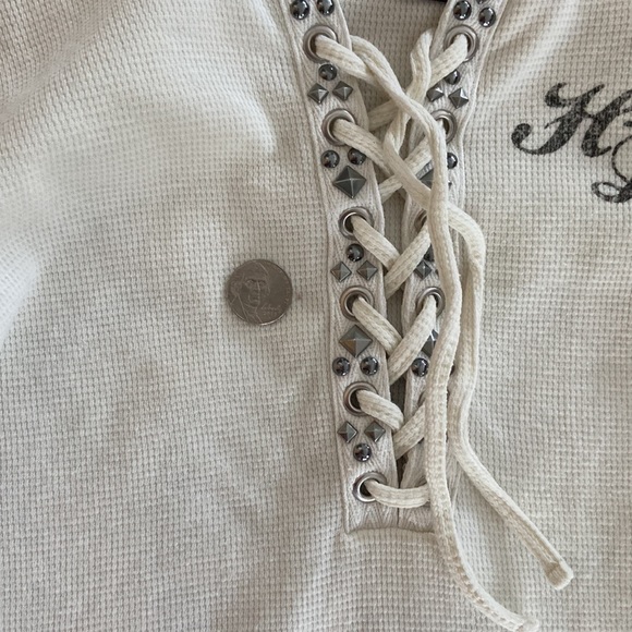 Harley Davidson Waffle Weave Hooded Size Small Top - Picture 8 of 14